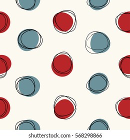 Vector seamless mid century circle pattern. Doodle retro sketchy design.