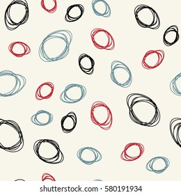 Vector seamless mid century circle pattern. Doodle retro sketchy design.