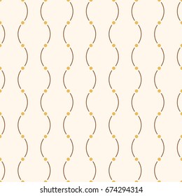 Vector seamless minimalistic pattern of curved lines with dots in nodes. Modern stylish texture. Contemporary graphic design. Yellow and brown colors. Geometric abstract color background.