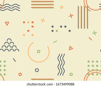Vector seamless minimalistic vector pattern with simple geometric shapes in soothing colors. Abstract geometric pattern. Background for greeting cards, print, textiles, wallpaper in trendy style.