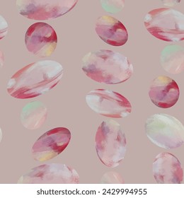 vector, seamless, modern, abstract geometric pattern of pink and mint green colored sphere shapes on a light beige background.