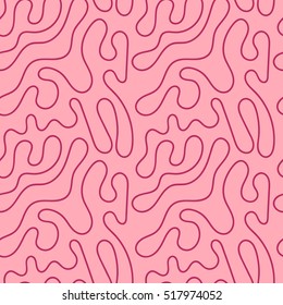 Vector Seamless Modern Abstract Pattern. Trend Red Wavy Lines On A Pink Background. The Texture Of The Brain In Flat Style.