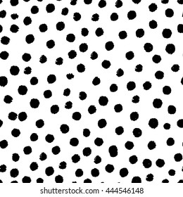 Vector seamless modern messy polka dot pattern. Messy ink dry brush line background. Black and white artistic pattern. Great for print, wrapping paper, wallpaper