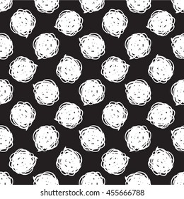 Vector seamless modern messy polka dot pattern. Messy ink dry brush background. Black and white artistic print. Great for decor, wrapping paper, wallpaper,