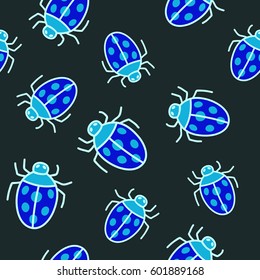 Vector seamless modern pattern. Repeating abstract background with hand drawn colorful ladybugs.