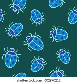 Vector seamless modern pattern. Repeating abstract background with hand drawn colorful ladybugs.