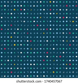 Vector seamless modern polka dot pattern. Colored artistic pattern on dark background. Great for print, wrapping paper, wallpaper and textile prints.