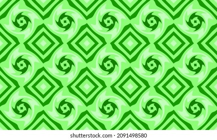 Fondo abstracto mono-verde sin vectores, patrón geométrico de rombos, elementos en forma vórtice. Ilusión óptica en forma de diamante. Diseño para textiles, afiche, papel. Ilustración del vector EPS 10.