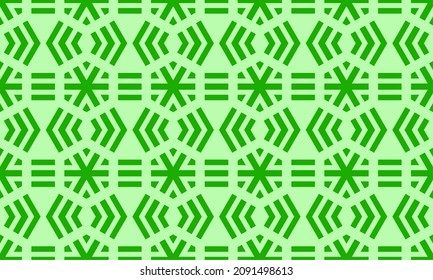 Vector seamless mono green abstract background, geometric pattern with strokes and parallel lines. Hexagon shape illusion. Design for textiles, cards, fabrics, flyers. Vector illustration EPS 10. 