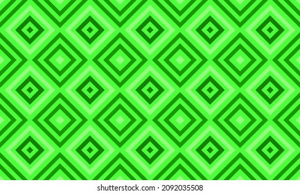 Vector seamless mono green abstract background, geometric pattern of green rhombuses. Diamond shape optical illusion. Design for  posters, cards, fabrics, flyers, papers. Vector illustration EPS 10. 