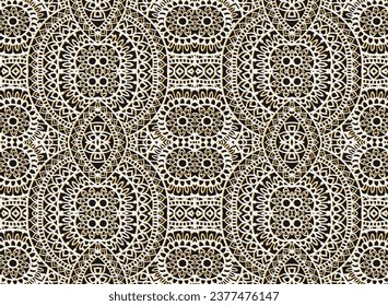 Vector Seamless Monochrome 3D Pattern. For Coloring.Hand Drawn Decorative Scales.dark  white gold colour pattern for textile,ceramic tiles and designs.Abstract circle Seamless decorative pattern.