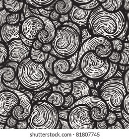 vector seamless monochrome abstract background with curly clouds