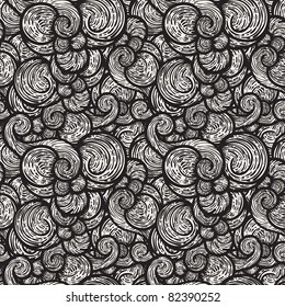 vector seamless monochrome abstract background with curly clouds, 4 clipping masks