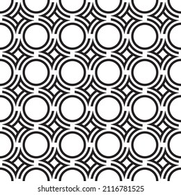 Vector seamless monochrome abstract round shape pattern with infinity symbol.