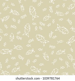 Vector seamless monochrome fish pattern. Shoal of linear sardines on light background. Boundless background can be used for web page backgrounds, wallpapers, wrapping papers and invitations.