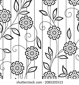 Patrón floral monocromo sin vectores. Textura floral de mano, flores decorativas, libro de colores