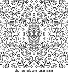 Vector Seamless Monochrome Floral Pattern. Hand Drawn Texture