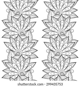 Vector Seamless Monochrome Floral Pattern. Hand Drawn Floral Texture, Decorative Flowers, Coloring Book