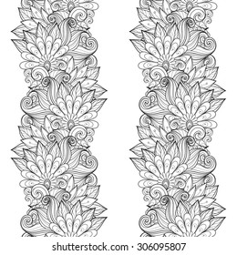 Vector Seamless Monochrome Floral Pattern. Hand Drawn Floral Texture, Decorative Flowers, Coloring Book