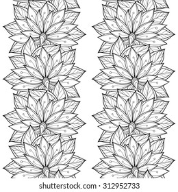 Vector Seamless Monochrome Floral Pattern. Hand Drawn Floral Texture, Decorative Flowers, Coloring Book