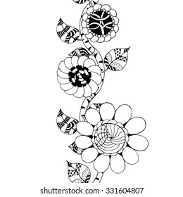 Vector Seamless Monochrome Floral Pattern. Hand Drawn Floral Texture, Decorative Flowers, Coloring Book