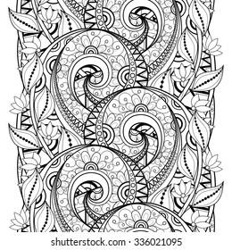 Vector Seamless Monochrome Floral Pattern. Hand Drawn Floral Texture, Decorative Flowers, Coloring Book