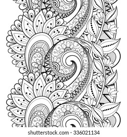 Vector Seamless Monochrome Floral Pattern. Hand Drawn Floral Texture, Decorative Flowers, Coloring Book