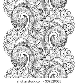 Vector Seamless Monochrome Floral Pattern. Hand Drawn Floral Texture, Decorative Flowers, Coloring Book