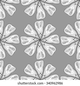 Vector Seamless Monochrome Floral Pattern. Hand Drawn Floral Texture, Decorative Flowers, Coloring Book