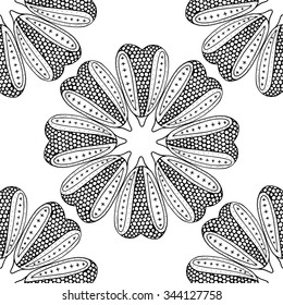 Vector Seamless Monochrome Floral Pattern. Hand Drawn Floral Texture, Decorative Flowers, Coloring Book