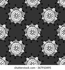 Vector Seamless Monochrome Floral Pattern. Vector ornate floral design., Decorative mandala for Coloring Book