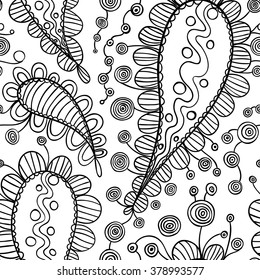 Vector Seamless Monochrome Floral Pattern. Hand Drawn Floral Texture, Decorative Paisley motif