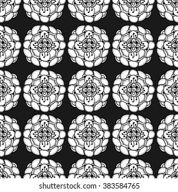 Vector Seamless Monochrome Floral Pattern. Hand Drawn Floral Texture, Decorative Flowers, Coloring Book