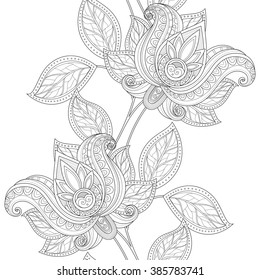 Vector Seamless Monochrome Floral Pattern. Hand Drawn Floral Texture, Decorative Flowers, Coloring Book