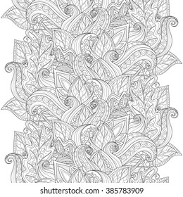 Vector Seamless Monochrome Floral Pattern. Hand Drawn Floral Texture, Decorative Flowers, Coloring Book