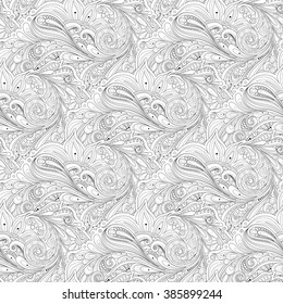 Vector Seamless Monochrome Floral Pattern. Hand Drawn Floral Texture, Decorative Flowers, Coloring Book