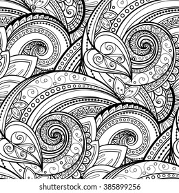 Vector Seamless Monochrome Floral Pattern Hand Stock Vector (Royalty ...