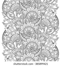 Vector Seamless Monochrome Floral Pattern. Hand Drawn Floral Texture, Decorative Flowers, Coloring Book