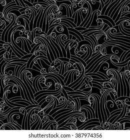 Vector Seamless Monochrome Floral Pattern. Hand Drawn Floral Texture, Decorative Flowers, Coloring Book