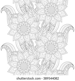 Vector Seamless Monochrome Floral Pattern. Hand Drawn Floral Texture, Decorative Flowers, Coloring Book