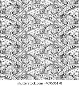 Vector Seamless Monochrome Floral Pattern. Hand Drawn Floral Texture, Decorative Flowers, Coloring Book