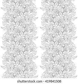 Vector Seamless Monochrome Floral Pattern. Hand Drawn Floral Texture, Decorative Flowers, Coloring Book