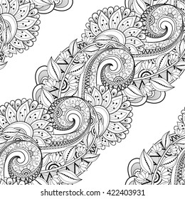 Vector Seamless Monochrome Floral Pattern. Hand Drawn Floral Texture, Decorative Flowers, Coloring Book