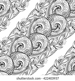 Vector Seamless Monochrome Floral Pattern. Hand Drawn Floral Texture, Decorative Flowers, Coloring Book