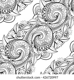 Vector Seamless Monochrome Floral Pattern. Hand Drawn Floral Texture, Decorative Flowers, Coloring Book