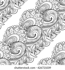 Vector Seamless Monochrome Floral Pattern. Hand Drawn Floral Texture, Decorative Flowers, Coloring Book