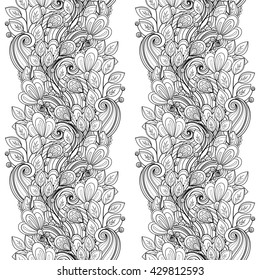 Vector Seamless Monochrome Floral Pattern. Hand Drawn Floral Texture, Decorative Flowers, Coloring Book