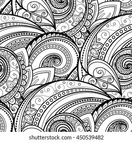 Vector Seamless Monochrome Floral Pattern. Hand Drawn Floral Texture, Decorative Flowers, Coloring Book