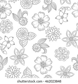 Vector seamless monochrome floral pattern. Flowers in black and white for wrapping paper,textile, coloring book.You can color it as you like