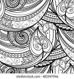 Vector Seamless Monochrome Floral Pattern. Hand Drawn Floral Texture, Decorative Flowers, Coloring Book